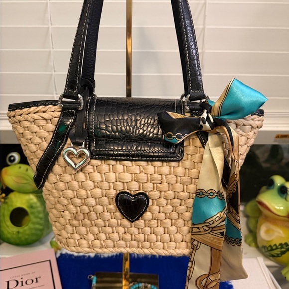 Vintage, black and Tan Brighton brand Woven Shoulder Bag - Picture 7 of 15